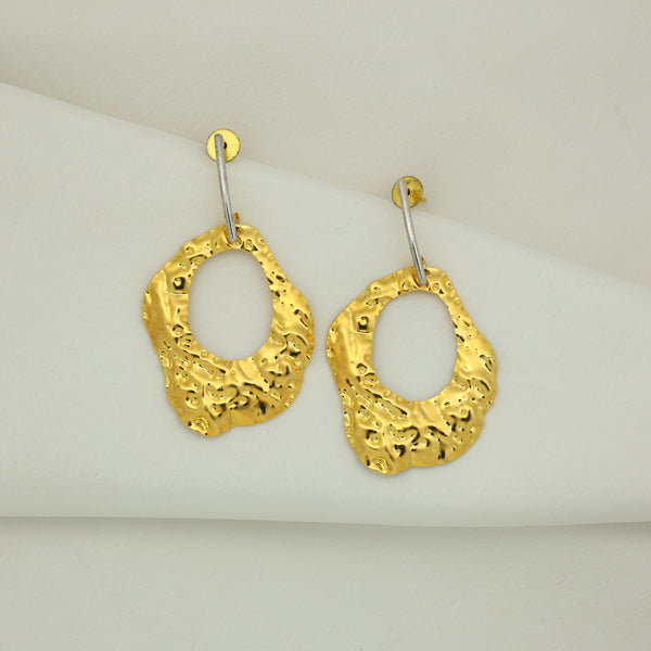 24Kt Gold Plated Designer Hammered Oval Drop Earrings for Women