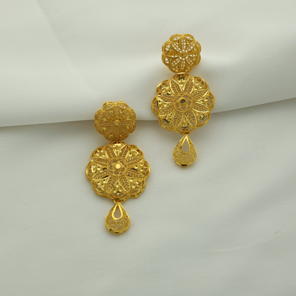 24Kt Gold Plated Turkish Floral Filigree Drop Earrings for Women