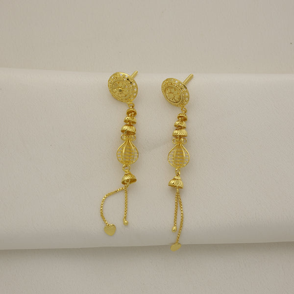 24Kt Gold Plated Heart Charm Designer Dangle Earrings for Women | Elegant Golden Ladies Drop Earrings
