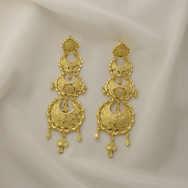 24Kt Gold Plated Traditional Designer Chandbali Drop Earrings for Women | Elegant Golden Ladies Dangle Earrings