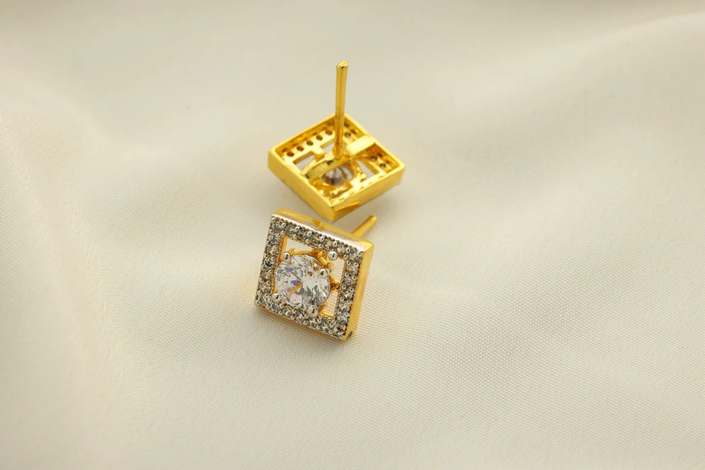 Square stud earrings 24 karat gold plated earrings - Handa Bangles