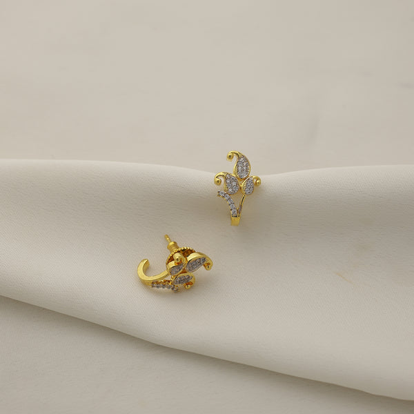 24Kt Gold Plated American Diamond Floral Designer Stud Earrings for Women