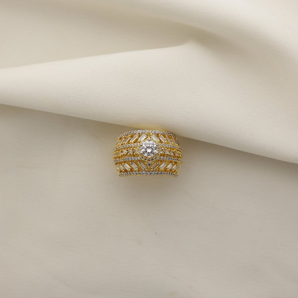 24Kt Gold Plated American Diamond Designer Wide Band Ring for Women