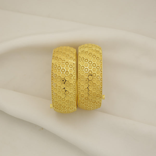 24Kt Gold Plated Turkish Designer Bangles Set (2 Pcs) for Women | Honeycomb Pattern Jewellery