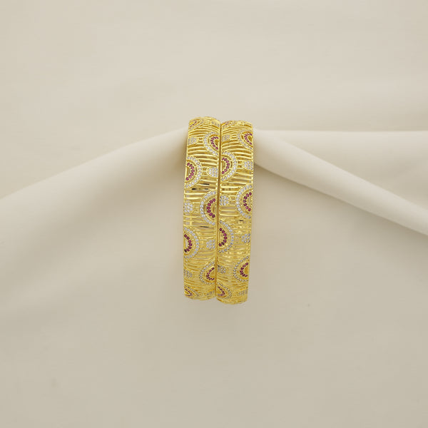 24Kt Gold Plated Designer Ruby Stone Pattern Bangles Set (2 Pcs) for Women | Premium HM Finish Golden Bangles