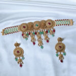 2450 24Kt Gold Plated Beautiful Antique Short Set With Kundan Work