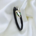 Classic Black Snake Head with Green Eyes Leather Bracelet