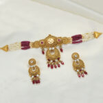 2250_2 24Kt Gold Plated Beautiful Antique Short Set With Kundan Work