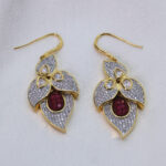 24Kt Gold Plated Ruby White Sparkling Flower Leaf Design Earring
